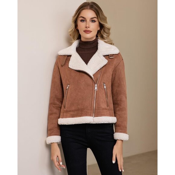 ⚡Women's Dark Brown Fur Winter Coat Warm Thick Fur Lined Faux Leather Jacketv - Picture 5 of 6